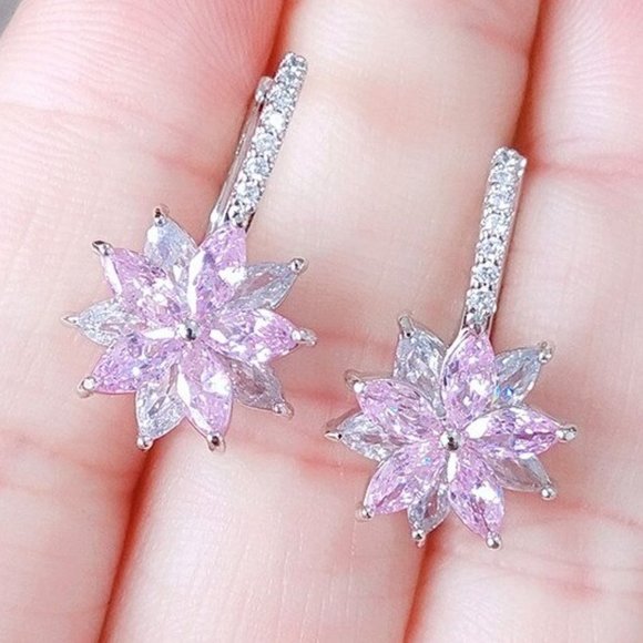 Pink Flower Crystal Earrings - Picture 3 of 4